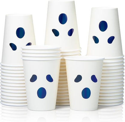 Halloween Disposable Paper Party Cups, Bulk 50 Pack, Leak-Resistant, 12 oz Hot and Cold Cups for Restaurants and Parties, Ghost Face