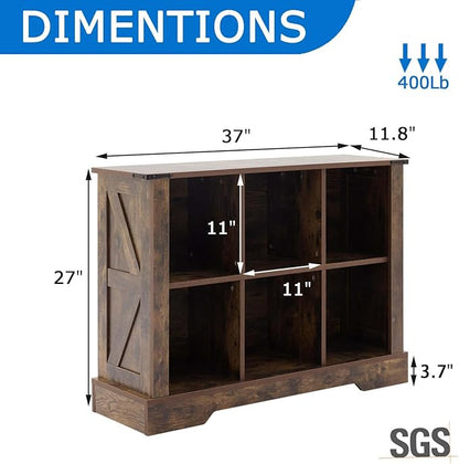 6 Cube Storage Organizer with LED Lights, Wooden Bookcase with Storage, Modern Cube Shelf for Living Room, Bedroom, Home Office - Brown