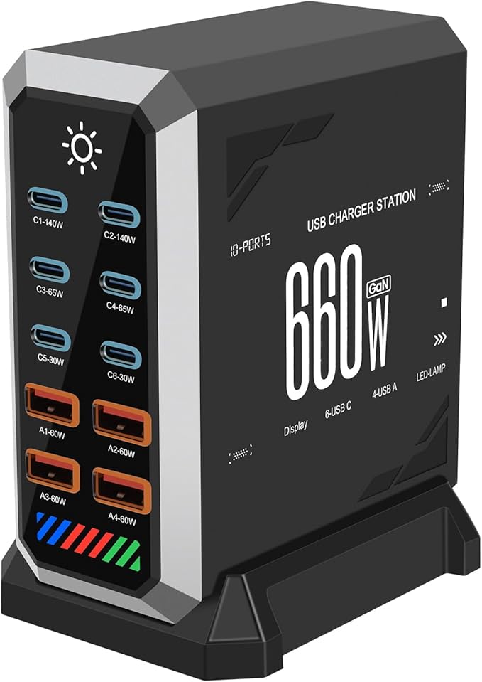 Multi-Port USB Charging Station GaN: Type-C Fast Charger PD3.1 140W for Multiple Devices