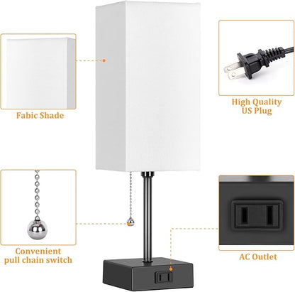 Dott Arts Table Lamp for Bedroom Set of 2,Minimalist Bedside Lamps with AC Outlets，Night Light 2700K 4000k 5000K Small Nightstand Lamps for Living Room Kids Room Office(Bulbs Included)