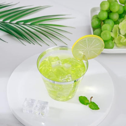 WELLIFE 120PCS Silver Disposable Plastic Cups,9 oz Clear Plastic Cups,Disposable Wine Glasses for Party and Wedding