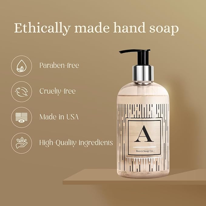Brevä Soap Co. Monogrammed Luxury Liquid Hand Soap | Choose from Letters A to Z | Citrus Bloom Scent | Personalized Liquid Hand Wash for Bathroom & Kitchen |12 oz - Letter T