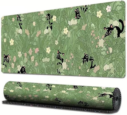 Gaming Mouse Pad XXL Extended Anime Mouse Pad 31.5x11.8 inch, Large Cute Kawaii Big Computer Mouse Mat Desk Pad with Non-Slip Rubber Base and Stitched Edge for Home Office-Cat in Grass