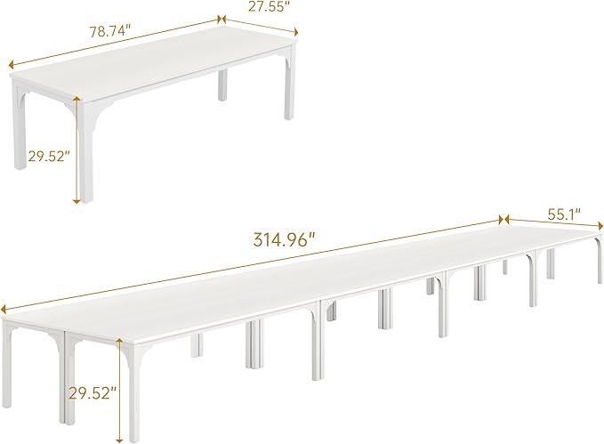 Conference Table, Super Sturdy Large Rectangle Meeting Seminar Table, Long Business Tables, White, 8Pcs