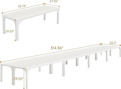 Conference Table, Super Sturdy Large Rectangle Meeting Seminar Table, Long Business Tables, White, 8Pcs