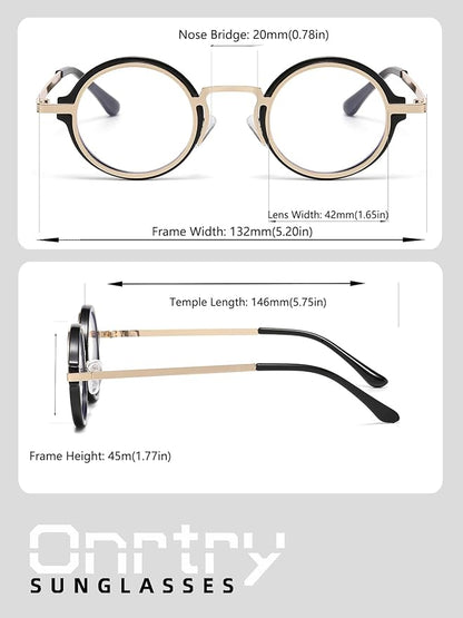 Onrtry Fashion Small Round Blue Light Blocking Glasses for Women Men Metal Frame Eyewear Glasses