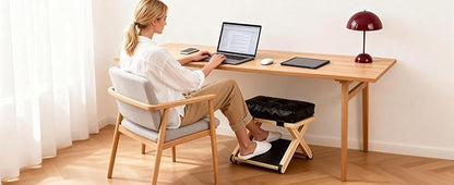 Wooden Under Desk Footrest with Non-Slip Rubber Stepping Surface, Ergonomic Foot Stool for Home Office Gaming Work Posture Support (Wood Color)