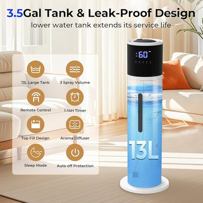 VENTISOL Large Humidifiers for Bedroom, 13L/3.4Gal Quiet Cool Mist Humidifier for Home Large Room, Top Fill Humidifiers for Baby Nursery, Living Room, White