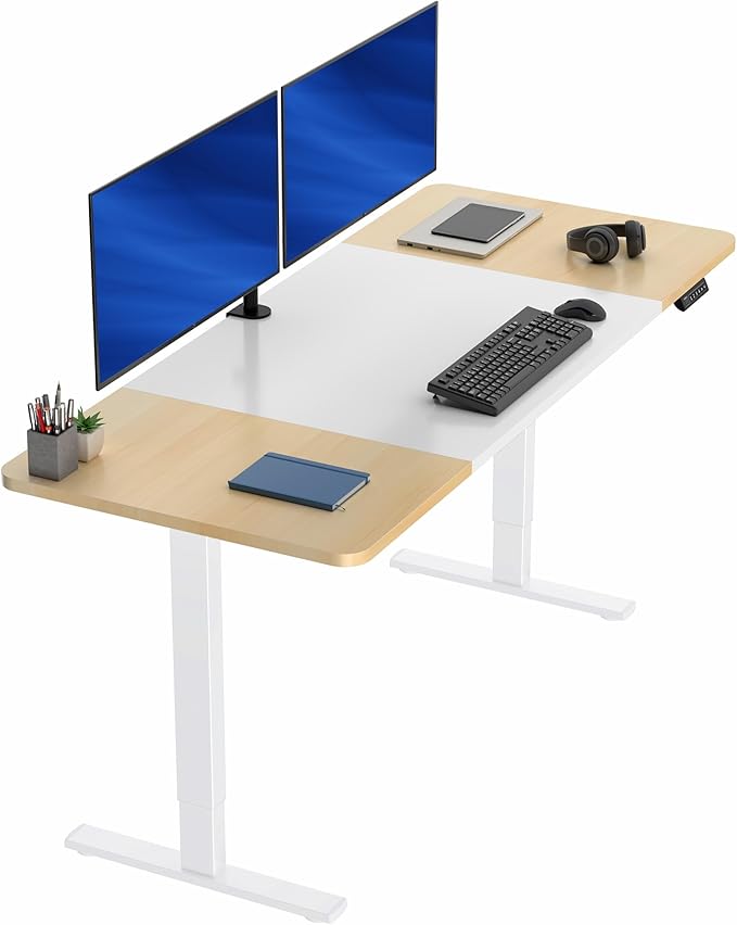 VIVO Electric 71 x 30 in Standing Desk, Memory Height Adjustment, 1B Series, White and Light Wood Top, White Frame, DESK-KIT-1W7WC