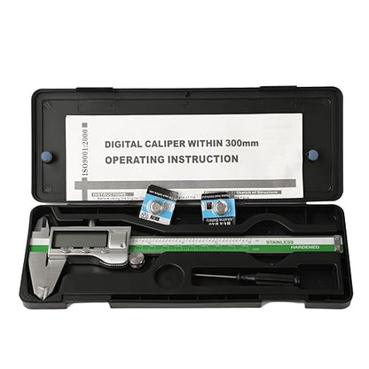 HDLNKAK Digital Vernier Caliper Measuring Tool with Large LCD Screen, Stainless Steel Vernier Caliper Digital Micrometer, Easy Switch from Inch Metric Fraction, 6 Inch Caliper Tool for Household/DIY