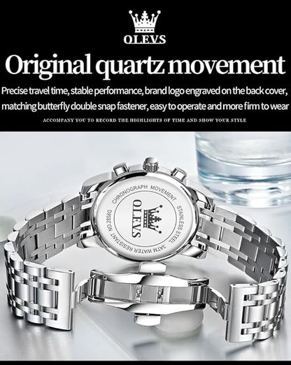 OLEVS Men's Luxury Watch Waterproof Luminous Easy Read Chronograph Watches Full Gold/White Dail/Black Face with Calendar Wristwatch