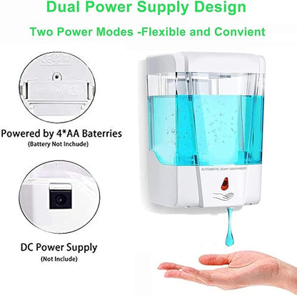Touchless Automatic Hand Sanitizer Dispenser, Gel Wall Mount Hands Free Soap Dispenser Mounted 700ML for Hotel, Office, School, Kitchen, Church, Shopping Mall, Applicable to Multiple scenarios White