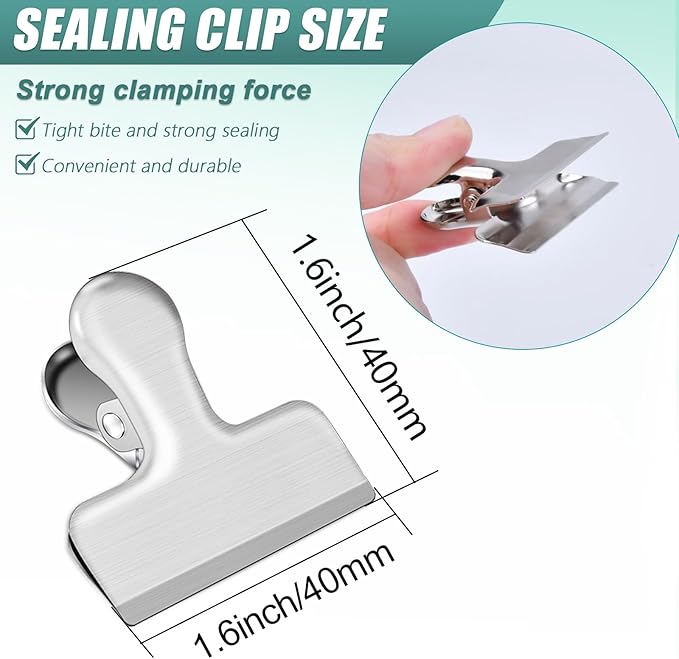 Bag Clips, 20 Pack Stainless Steel Chip Clips for Food, 1.6''(40mm) Small Food Clip Heavy Duty Snack Clamp Clip for Office Kitchen Home, Silver
