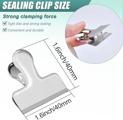 Bag Clips, 20 Pack Stainless Steel Chip Clips for Food, 1.6''(40mm) Small Food Clip Heavy Duty Snack Clamp Clip for Office Kitchen Home, Silver