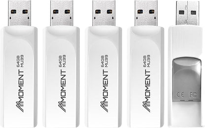 MMOMENT 64GB (5 Pack) MU39 USB Flash Drive– USB 3.2 Retractable Thumb Drive with Sliding Connector, Up to 100MB/s Read, 30MB/s Write – Plug & Play Memory Stick for PC, Mac, TV, Car