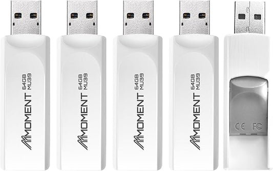 MMOMENT 64GB (5 Pack) MU39 USB Flash Drive– USB 3.2 Retractable Thumb Drive with Sliding Connector, Up to 100MB/s Read, 30MB/s Write – Plug & Play Memory Stick for PC, Mac, TV, Car