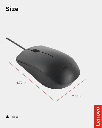 Lenovo USB-C Wired Mouse, Full Size Optical, Ambidextrous Design, Black, Ergonomic Shape, Precision Optical Sensor, Plug-and-Play for Right and Left-Handed Users, Durable Performance Gaming PC