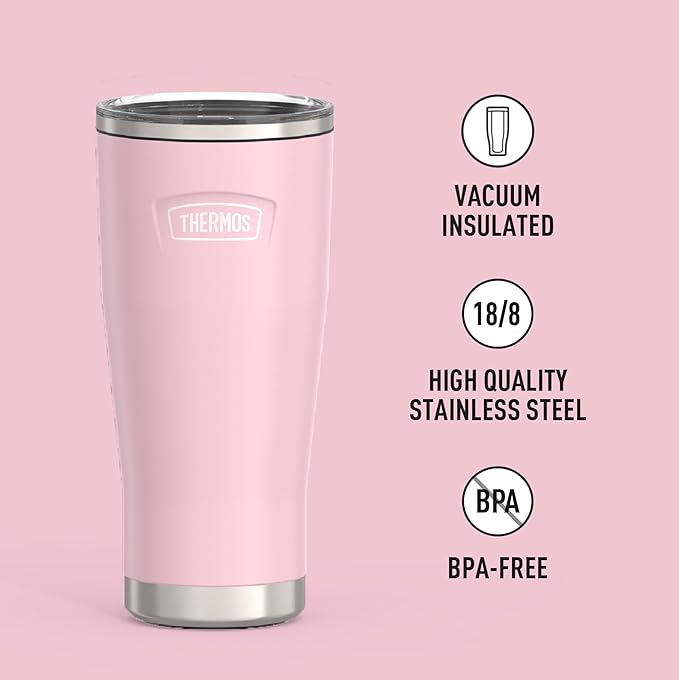 THERMOS ICON SERIES, Stainless Steel Cold Tumbler with Slide Lock, 24 Ounce, Sunset Pink