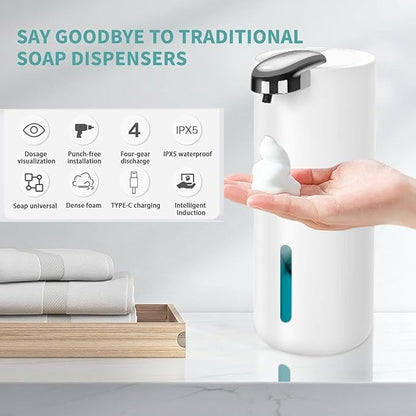 2 Pack Automatic Soap Dispenser, Touchless Foam Soap Dispenser,USB Rechargeable Dispenser Electric Wall Mounted Motion Sensor Waterproof Dispenser Pump for Bathroom Kitchen Dish Soap