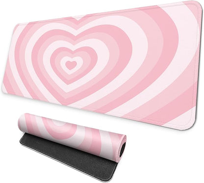 MAY FLOWER Large Gaming Mouse Pad, Full Keyboard Mat, Long Laptop Mousepad, Computer Mouse Mat for Home and Office, Anti-Slip Rubber Base, 31.5 x 11.8 Inches (Pink Loving Heart)