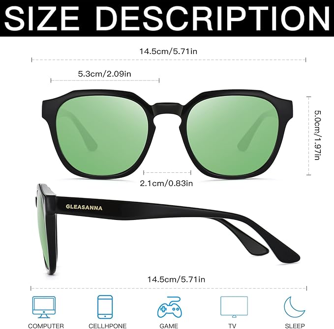 Sleep Glasses for 99.9% Blue Light Glasses Dual AR Coatings Green Lens for Computer Gaming Reduce Eyestrain