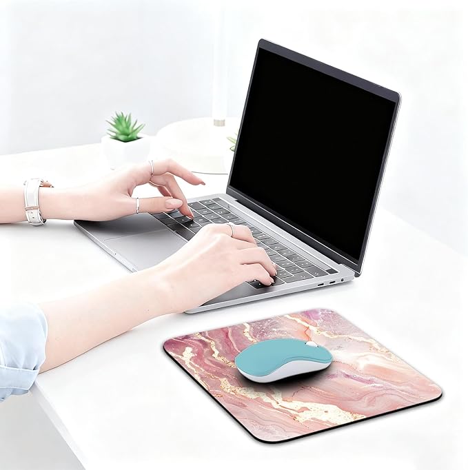 Pink Gold Marble Patterns Desk Mat, Large Gaming Mouse Pad Non-Slip Rubber Base with Stitched Edges, Waterproof Protection for PC Laptop Home Office Desk Decor (8x9in)