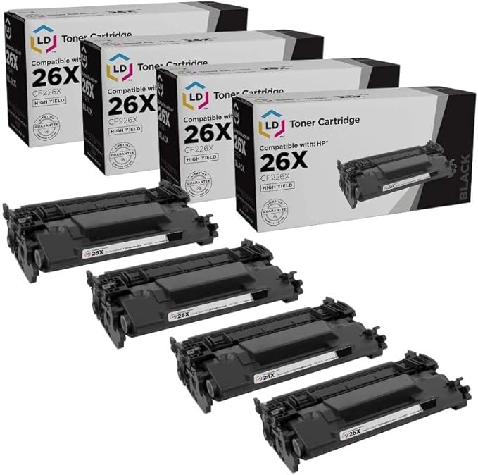LD Products Toner Cartridge Replacements Compatible with HP 26X CF226X High Yield (Black, 4-Pack) for use with Printers Laserjet Pro M402d, M402dne, M402dw, M402n, MFP M426fdw, and M426fdn