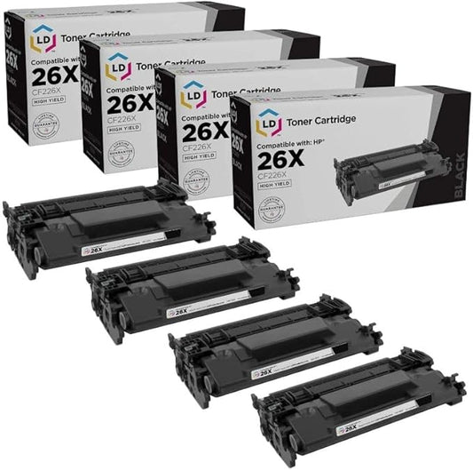 LD Products Toner Cartridge Replacements Compatible with HP 26X CF226X High Yield (Black, 4-Pack) for use with Printers Laserjet Pro M402d, M402dne, M402dw, M402n, MFP M426fdw, and M426fdn