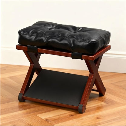 Wooden Under Desk Footrest with Non-Slip Rubber Stepping Surface, Ergonomic Foot Stool for Home Office Gaming Work Posture Support (Walnut Color)