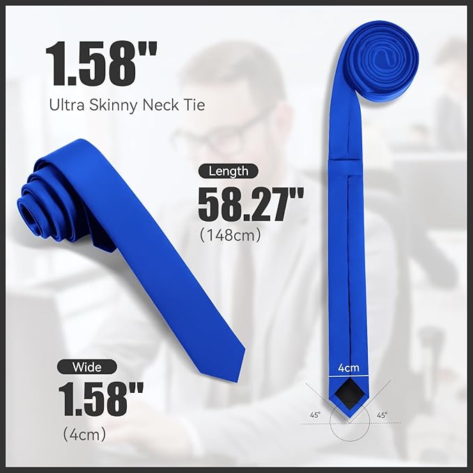 Skinny Ties Black Ties For Men and Women Solid Pure Color 1.58" (4CM) Plain Formal Slim Neckties