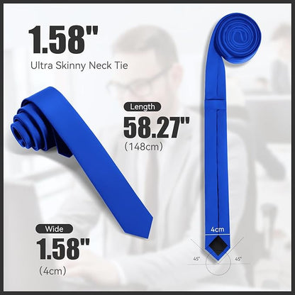 Skinny Ties Black Ties For Men and Women Solid Pure Color 1.58" (4CM) Plain Formal Slim Neckties