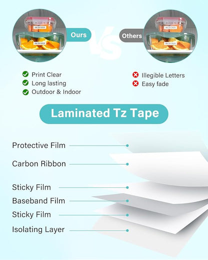 Label Maker Refill for PT-2040 D410 D400 1880 1290 H103w H110bp Compatible with Brother P touch Label Tape TZe-231 TZe231 TZ 12mm 0.47 Inch Laminated Black on White Ptouch Edge Tape 1/2"x 26.2', 10PK