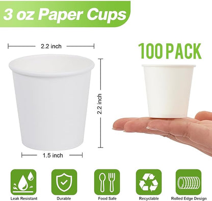 100 Pack 3 oz Paper Cups, Disposable Bathroom Cups, Small Mouthwash Cup White Paper Drinking Cup for Party,Picnic,Travel and Events