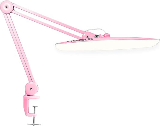 Neatfi XL LED Desk Lamp with Clamp, 2200 Lumens, 20W, 20-Inch Wide Head, Dimmable 4 Brightness Levels, 3 Color Modes 3000K–6000K, Task Light for Home Office, Crafts, Workbench (CCT, Pink)