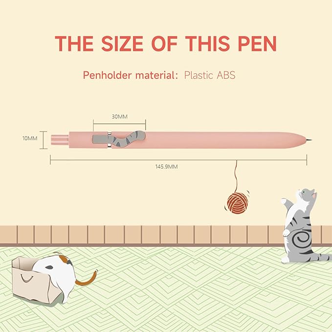 Cat Pens, 4 Pcs 0.5mm Cute Kawaii Black Ink Pens Fine Point Smooth Writing Pen, High-End Series Cat's Tail Retractable Pen for Journaling Note Taking (4 Pcs Cat)