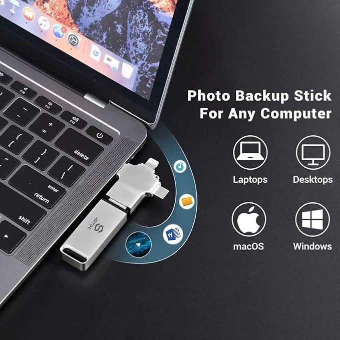 Photo-Stick 256GB | Truly Automatic-Backup-USB-Drive for iPhone iPad Android PC Mac | Multi-Port Flash Drive for All Devices | Multi-Device Backup & Transfer Thumb-Drive Picture-Saver-Memory-Stick