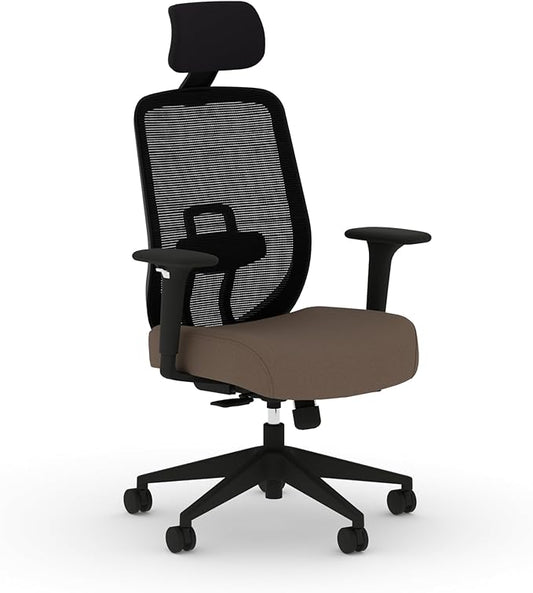 HON Altern Ergonomic Office Chair with Headrest, Arms, Wheels, Foam Cushion Seat, Mid Back Home Office Desk Chair Comfy, Height Adjustable Arms, Synchro-Tilt, Black Frame, Bark