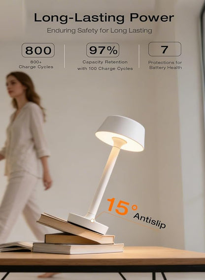 Cordless Rechargeable Table Lamp with Power Charger,Portable Touch LED Desk Lamp,5000mAh Battery Operated,2700K-5700K Tunable Dimmable for Bedroom,Outdoor Camping Bedside,White