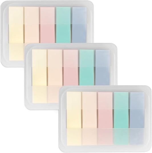 Essex Wares - 300 Pieces - Transparent Sticky Notes Tabs with Case - 5 Muted Colors - 3 Cases - 1.8" x 0.4" - 60 Pieces Each Color - Pop Up Index Tabs - Book Flags for Annotating - Book Sticky Tab