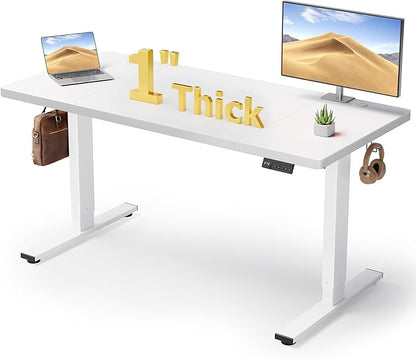 Electric Standing Desk Adjustable - 60x28 Inch Sit Stand Desk with 1 Inch Thick Tabletop, Double Beam Frame, 3 Memory Height Adjustment, Cable Management for Home Office