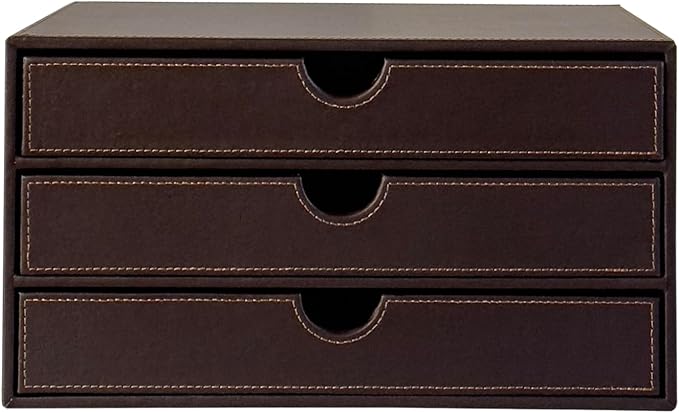 UnionBasic Leather Desktop Drawer Organizer, File Cabinet Magazine Document Holder, Office Supplies Desk Storage Organizer Box, 3 Drawer, Coffee