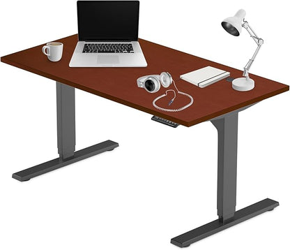 Progressive Desk Stand Up Height Adjustable Electric Standing Desk - 55" x 28" with Dual Motor, 3 Stages Sit Stand Table for Home Office - Dark Cherry, Black Frame