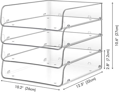 Stackable Paper Trays, 4 Tier Desk File Organizer, Document Letter Tray for Office Supplies, Magazine
