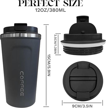 YINBAOGE Insulated Travel Coffee Mug, Spill & Leak Proof, Portable To Go Camping Stainless Steel Coffee Tumbler, Reusable Thermal Coffee Cup with Lid for Hot & Cold Drinks (2nd-Blue, 12 OZ)