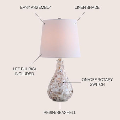 JONATHAN Y JYL1024A Mona 20.5" Mini LED Table Lamp, Cottage, Coastal, Transitional, Modern, Elegant, Office, Living Room, Family Room, Dining Room, Bedroom, Hallway, Foyer, Seashell