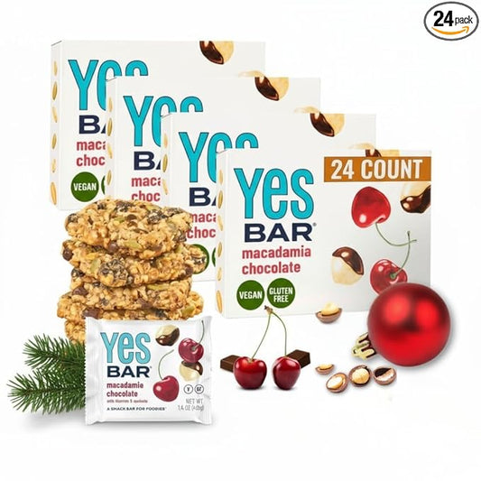 The YES Bar – Macadamia Chocolate – Plant Based Protein, Decadent Snack Bar – Vegan, Paleo, Gluten Free, Dairy Free, Low Sugar, Healthy Snack, Breakfast, Low Carb, Keto Friendly (24 Count)