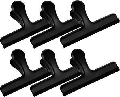 HOUSE AGAIN 6 Pack Stainless Steel Chip Bag Clips Covered with Silicone - NO More Sharp Edges - Color Coded for Food Bags - Air Tight Seal, Heavy Duty for Kitchen and Office, 5 Inches-Black
