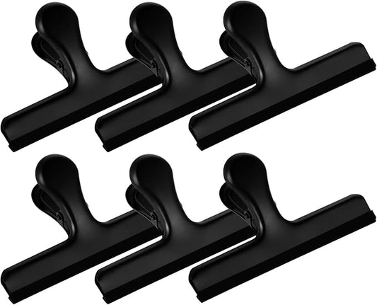 HOUSE AGAIN 6 Pack Stainless Steel Chip Bag Clips Covered with Silicone - NO More Sharp Edges - Color Coded for Food Bags - Air Tight Seal, Heavy Duty for Kitchen and Office, 5 Inches-Black