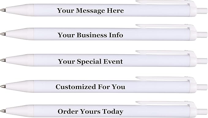 RevMark Personalized Ballpoint Pen, Custom Printed Name, Business or Event Information, Timeless Advertising, USA Made Pens, Promotional Marketing, Smooth Black Ink, Bulk Pack (White,250 Ct.)