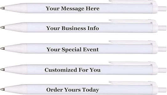 RevMark Personalized Ballpoint Pen, Custom Printed Name, Business or Event Information, Timeless Advertising, USA Made Pens, Promotional Marketing, Smooth Black Ink, Bulk Pack (White,100 Ct.)